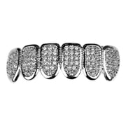 Premium Grillz Iced Silver Tone Bottom Teeth Bling Micro Pave CZ Pre-Made Hip Hop Grills