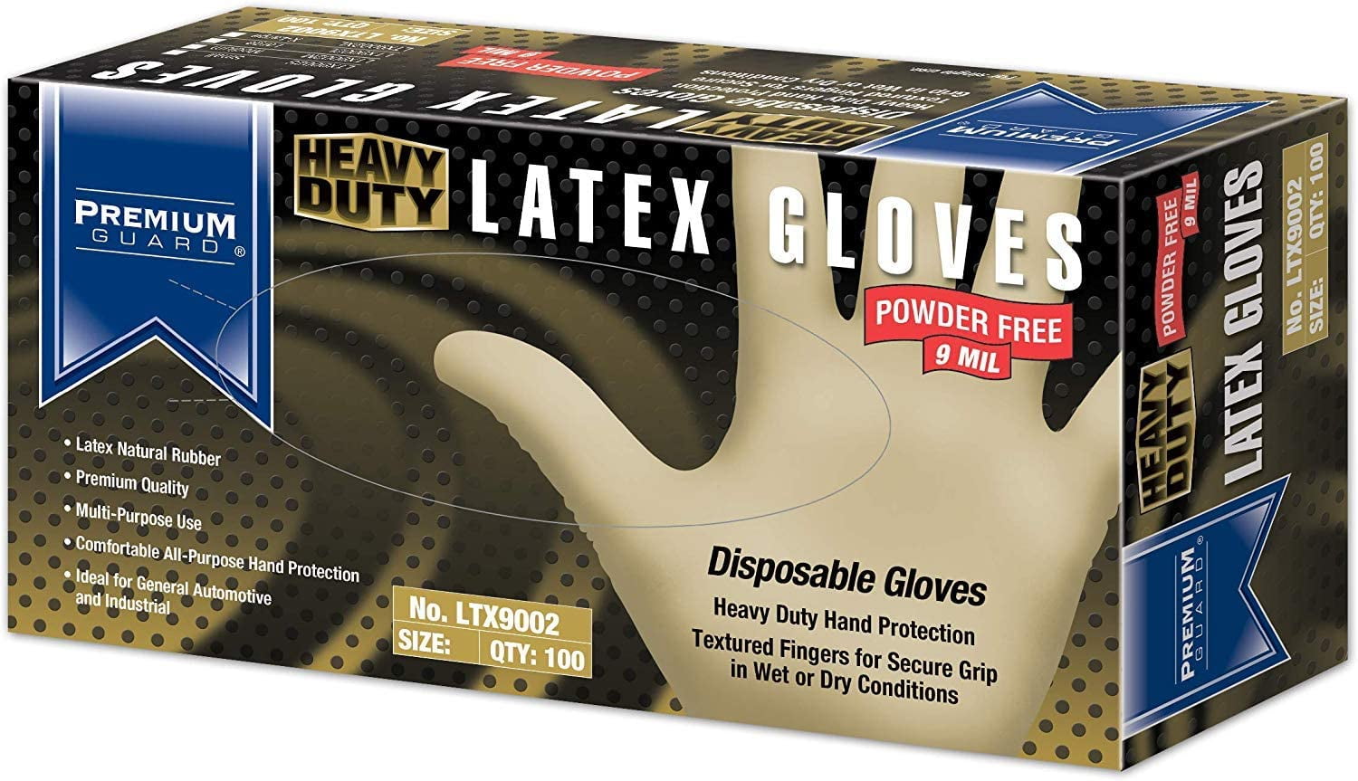 Premium Guard 9Mil, Heavy Duty Disposable Latex Gloves, Powder Free