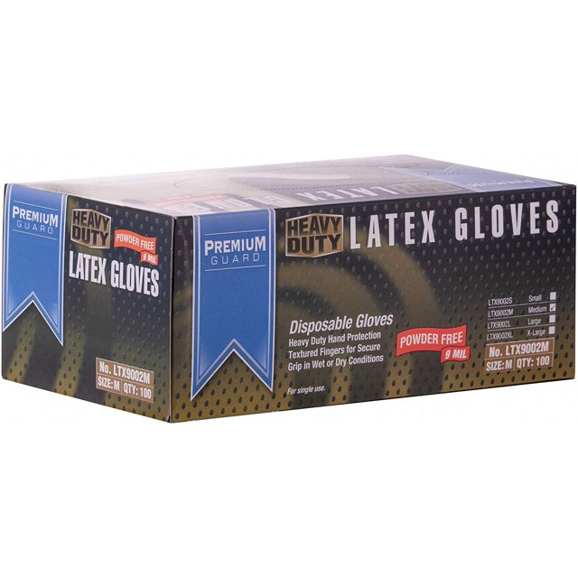Premium Guard 9Mil, Heavy Duty Disposable Latex Gloves, Powder Free