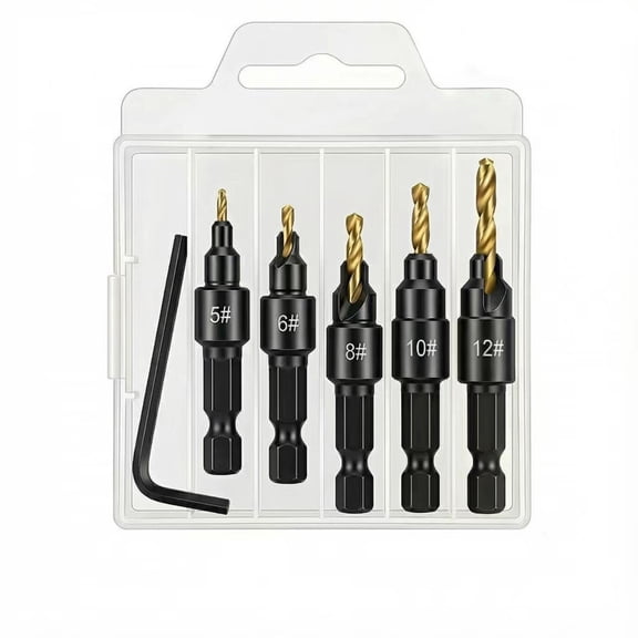 Premium HSS Countersink Drill Bit Set, Adjustable Wood Boring Bits with Pilot Hole Cutter for Screw Heads, Woodworking Tool Set