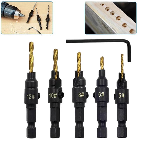 Premium HSS Countersink Drill Set,Adjustable Length Counter Bore Bits Set with Wrench,Efficient Pilot & Counter-bore,Prevents Wood Splitting,Woodworking Counter Bore Drill Bits for Screw Heads
