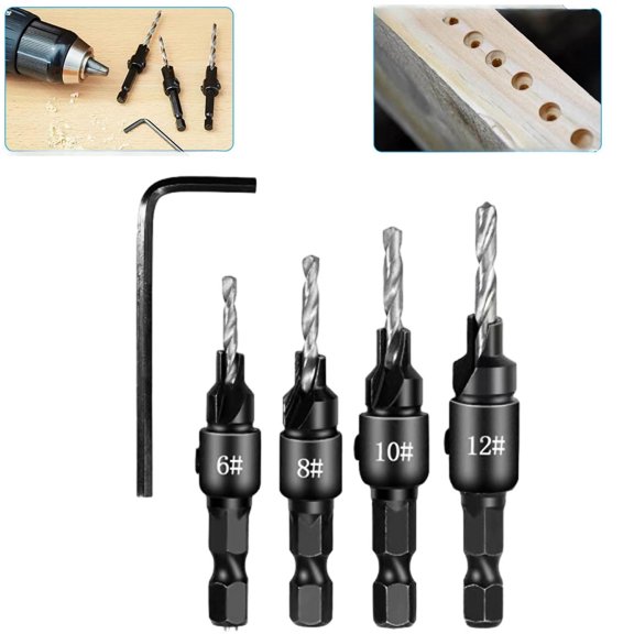 Premium HSS Countersink Drill Set,Adjustable Length Counter Bore Bits Set with Wrench,Efficient Pilot & Counter-bore,Prevents Wood Splitting,Woodworking Counter Bore Drill Bits for Screw Heads