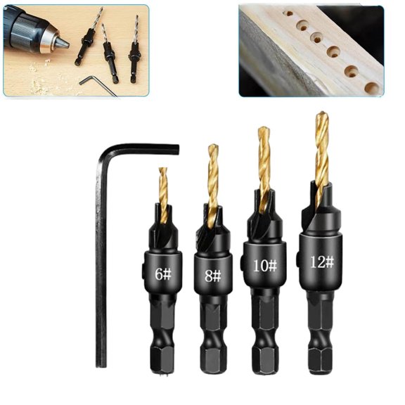Premium HSS Countersink Drill Set,Adjustable Length Counter Bore Bits Set with Wrench,Efficient Pilot & Counter-bore,Prevents Wood Splitting,Woodworking Counter Bore Drill Bits for Screw Heads