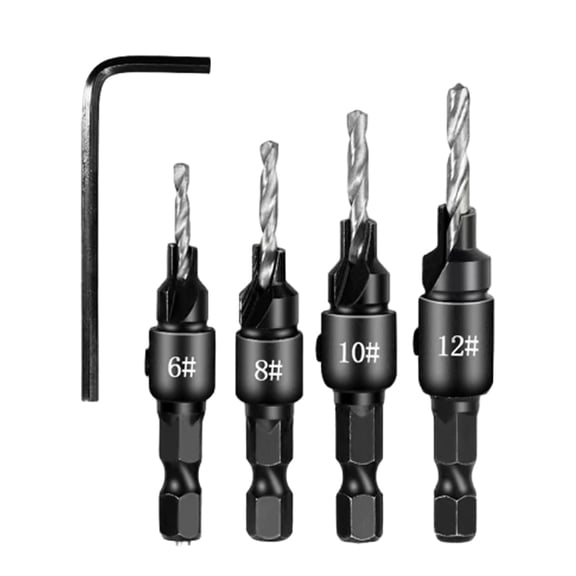 Premium HSS Countersink Drill Set, Adjustable Length Countersink Drill Bit Set with Wrench, Woodworking Counter Bore Drill Bits for Screw Heads, Pilot Hole Cutter Set for Wood