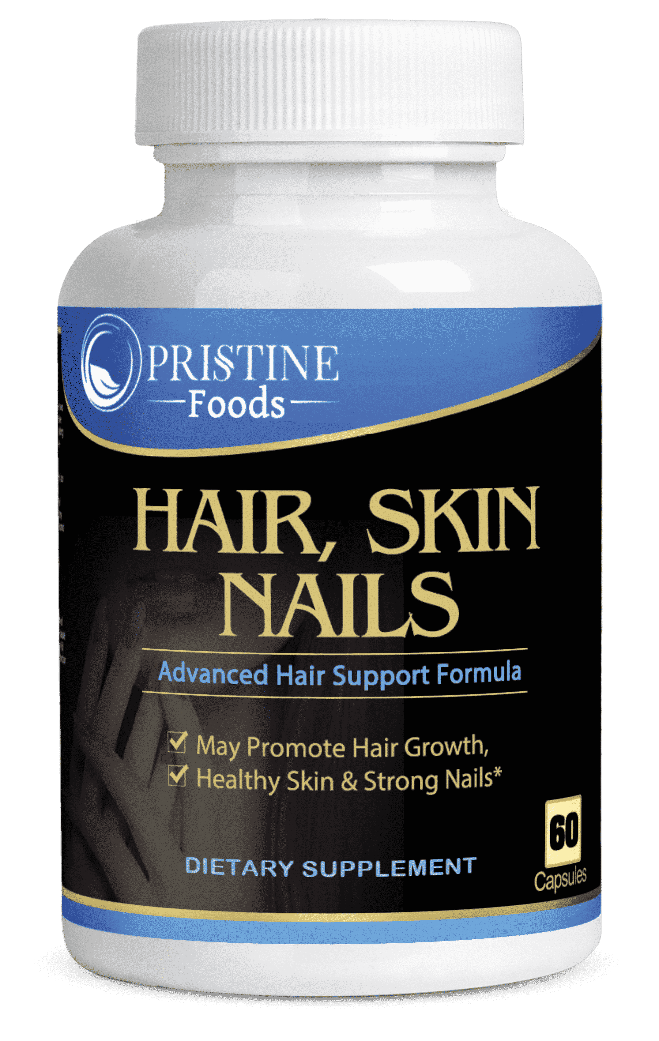 Pristine Foods Hair, Skin & Nails Vitamins with Biotin & Vitamins A, C, E - 60 Capsules