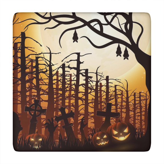 Premium Halloween Elastic Tablecloth 34x34 Inch - Stretchy Design with Spooky Ghost and Pumpkin Pattern for Square Table Decor