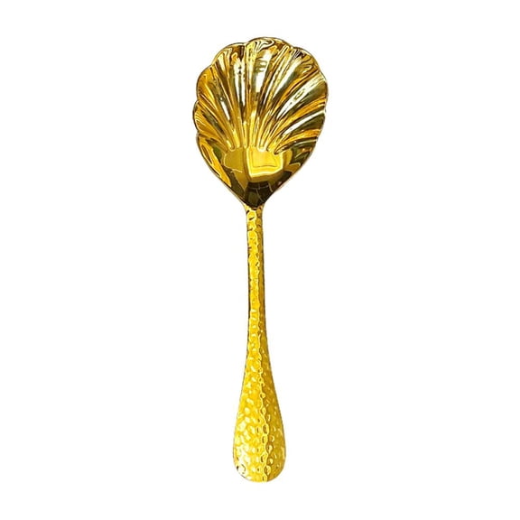 Premium Hammered Vegetable Spoon | 201 Stainless Steel Serving Spoon with Ergonomic Handle | Dishwasher Safe Shell Shape Ladle for Kitchen & Banquets | 8.58" Silver & Gold