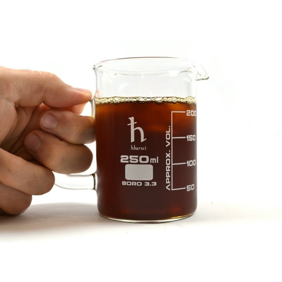 Premium Hand Crafted Beaker Mug, Thick Borosilicate Glass, 8.4oz (250mL) Capacity - Small Size - Tea or Espresso Sized