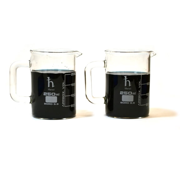Premium Hand Crafted Beaker Mugs, Laboratory Quality Borosilicate Glass, 8.4oz (250mL) Capacity - Pack of 2 Mugs