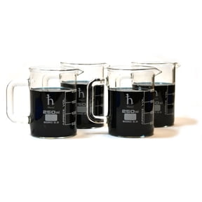 Premium Hand Crafted Beaker Mugs, Laboratory Quality Borosilicate Glass, 8.4oz (250mL) Capacity - Pack of 4 Mugs