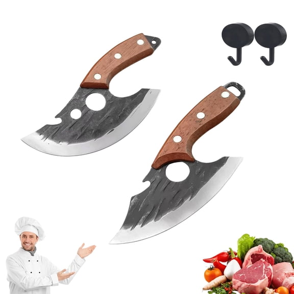 Premium Hand-Forged Chef's Knife & Cleaver Set,Hand-Forged Carbon Steel Kitchen Knife Set - Ultra Sharp Cleaver & Boning Knife, Ergonomic Wooden Handle for Home Cooking，B