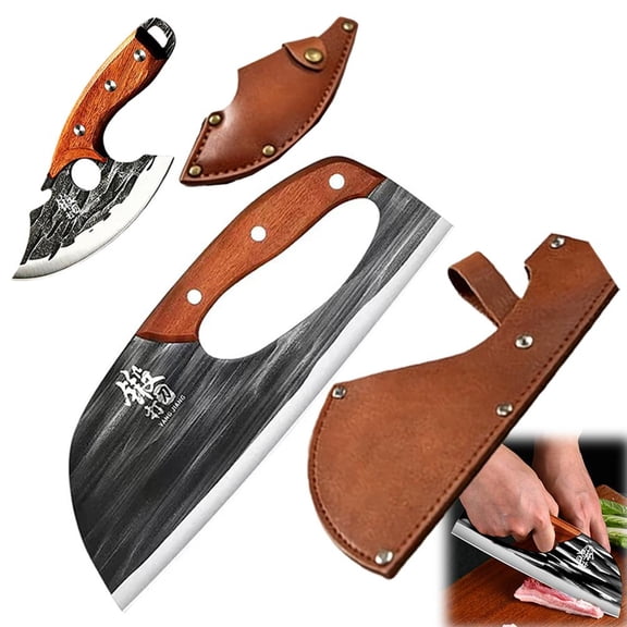 Premium Hand-Forged Chefs Knife & Cleaver Set,2026 New Forged Kitchen Meat Cleaver KnifeSet - SharpCleaver & Boning Knife,Ergonomic Wooden Handle for Cooking,Meat,Vegetables Everyday Cooking