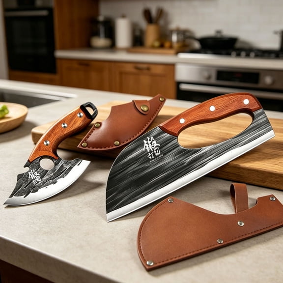 Premium Hand Forged Kitchen Knife, Long-Lasting Sharp V-Shaped Edge Kitchen Slicing Cleaver for Meat, Vegetables, Fruits, Pizza(xxw)