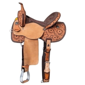 Premium Hand-Tooled Western Leather Saddle Floral Carved, Suede Padded Seat, Full QH Bars, Durable Trail & Ranch Riding Horse Saddle