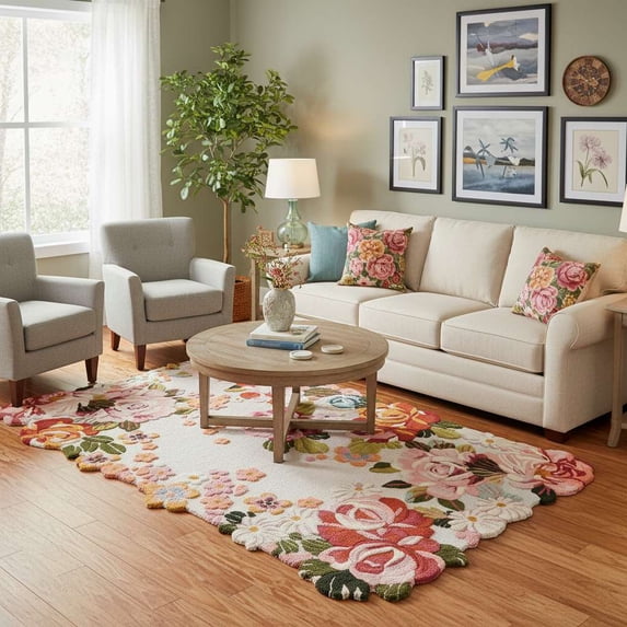 Premium Hand-Tufted Floral Area Rug 8×10 Ft – 100% New Zealand Wool Plush High-Pile Carpet for Living Room, Bedroom & Kids Playroom