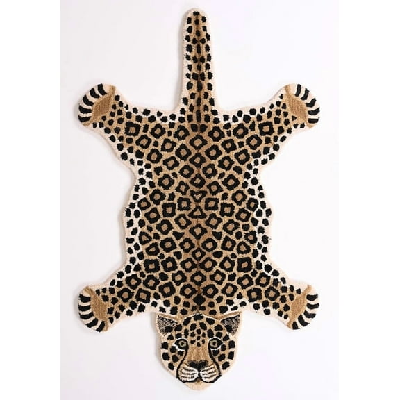 Hand Tufted Tiger Shape Wool Area Rug 2x3 Ft | Soft Plush Animal Print Carpet for Living Room, Bedroom, Kids Room & Playroom