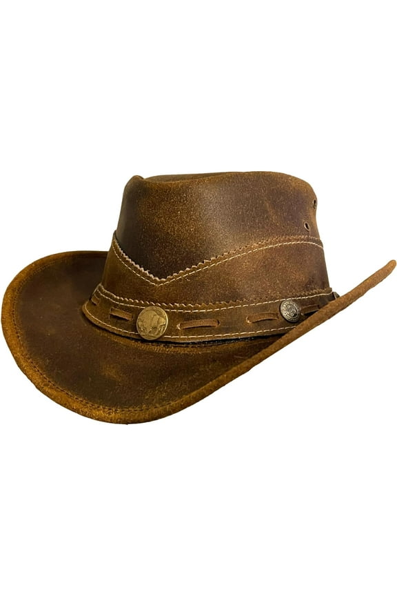 Premium Handcrafted Leather Cowboy Hat with Adjustable String - Classic Western Style