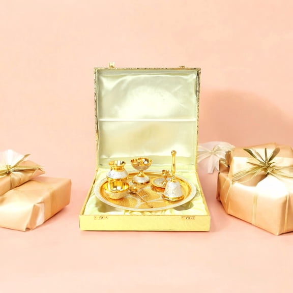Premium Handcrafted Pooja Set with Gold & Silver Finish Complete Ritual Kit