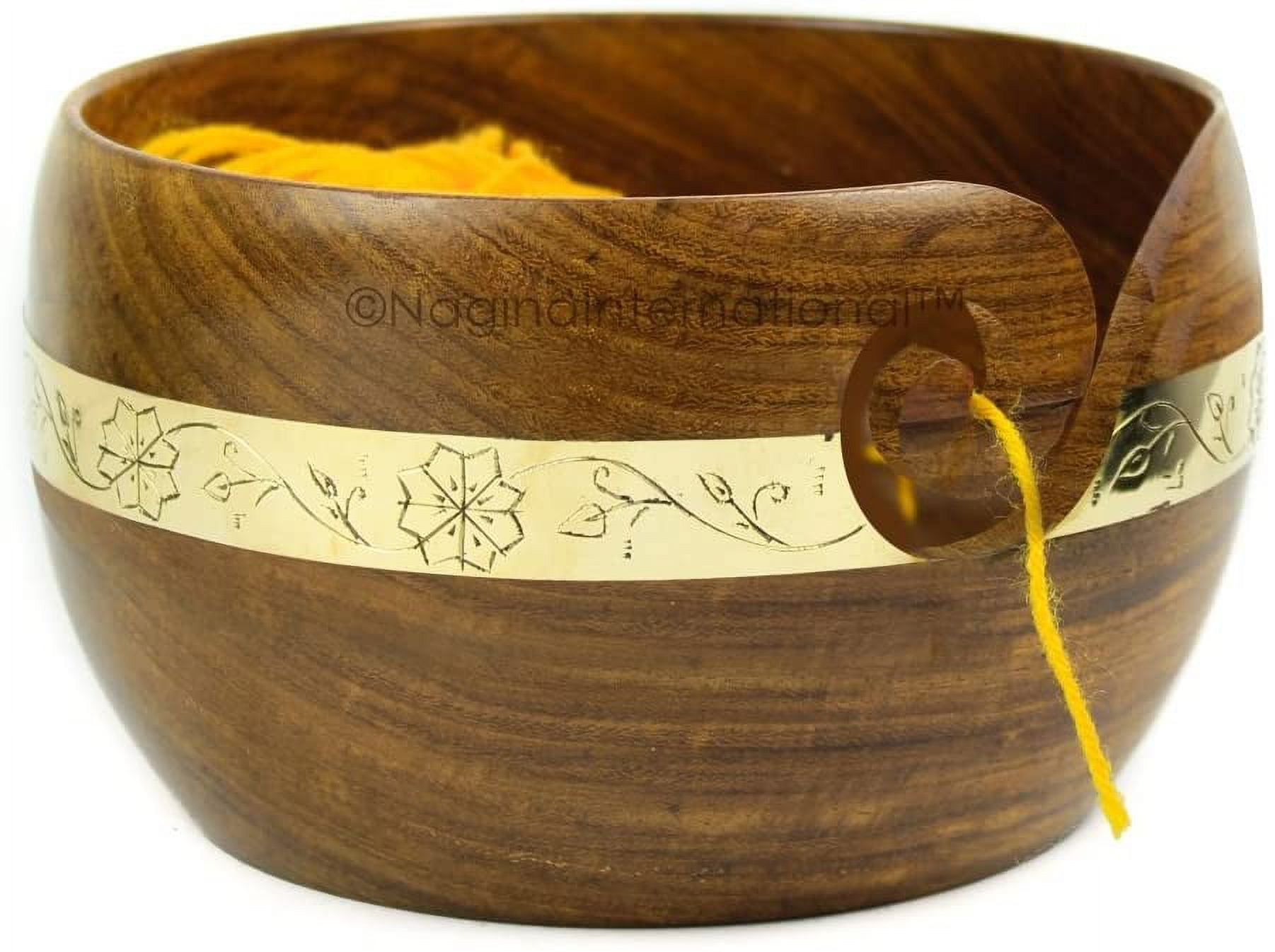 Premium Handcrafted Rosewood Yarn Storage Ball Hand Carved Circular Brand Band | Skein Holder For Knitting & Crocheting | Arts & Crafts Accessories (Small)