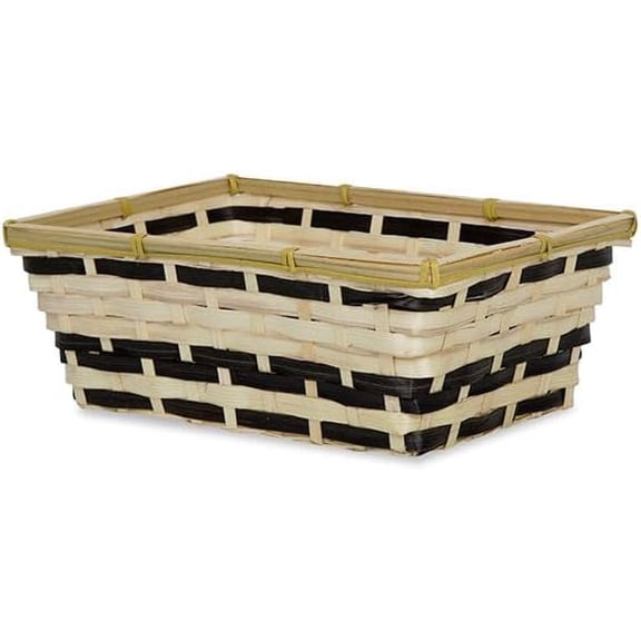 Premium Handmade 10" Natural & Dark Stain Bamboo Rectangular Storage Basket Narrow Countertop Organizer for Kitchen Pantry, Snacks, Bathroom Vanity, Entryway Catch-All by The Lucky Clover Trading