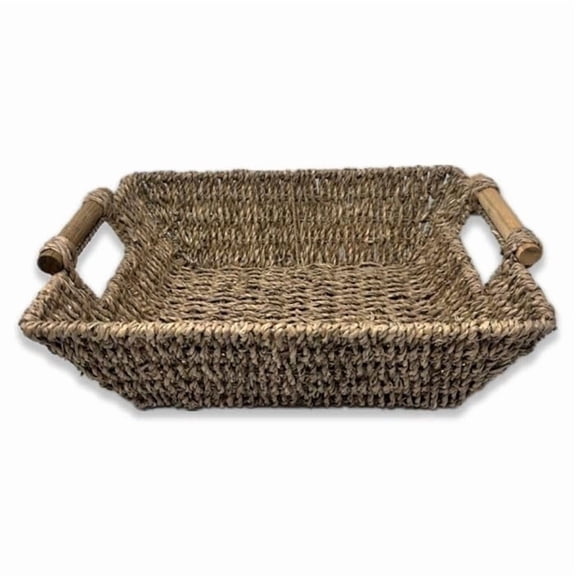 Premium Handmade 14" Kalani Seagrass Basket with Bamboo Handle – Rustic Boho Organizer for Bathroom, Living Room & Entryway Storage by The Lucky Clover Trading