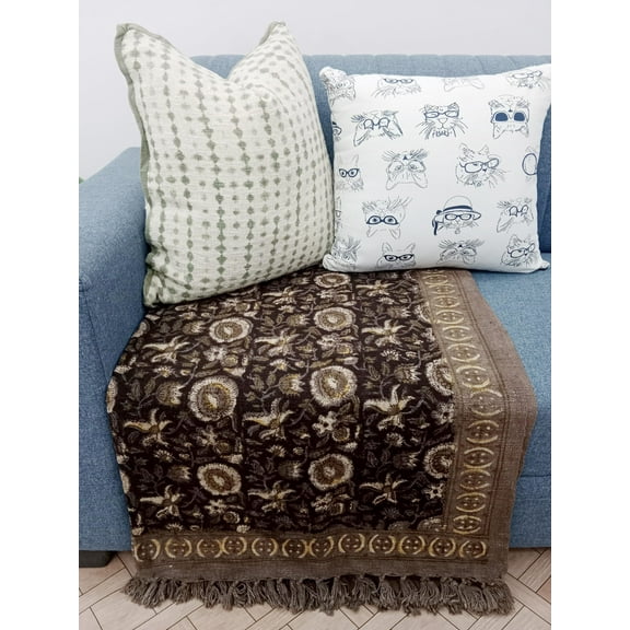 Premium Handmade Cotton Throw Blanket Cozy Boho Blanket with Tassels & Beautiful Handblock Print