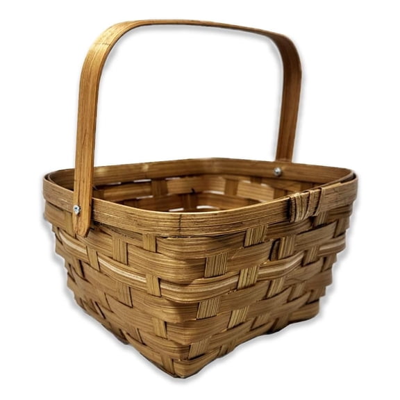 Premium Handmade Honey 6" Square Bamboo Basket with Swing Handle - Mini Gift & Home Organizer, Rustic Decorative Display, Party Favor, Picnic, Storage & Craft Holder by The Lucky Clover Trading