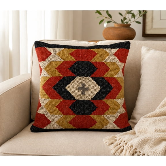 Premium Handmade Kilim Pillow Cover – Wool Jute Boho Tribal Cushion