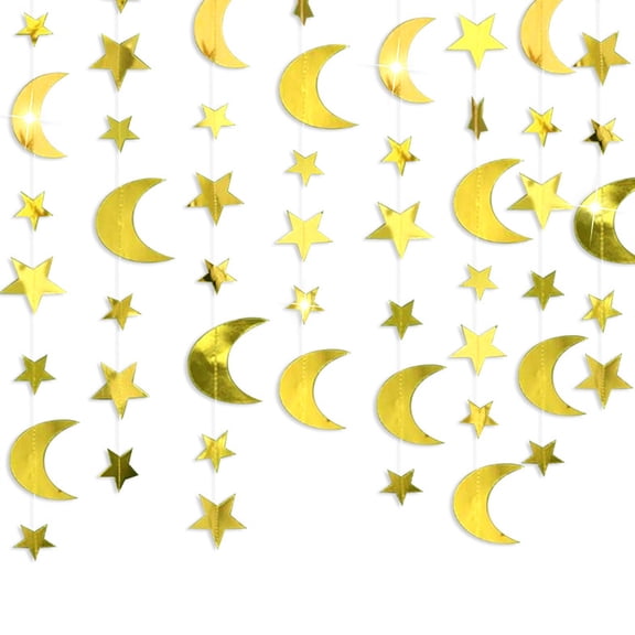 Premium Handmade Materials, 2 Sets of 2m+4m Glitter Moon & Stars Garlands, Hanging Decorations for Birthday Party, Wedding, Baby Shower, Reusable Decor for Twinkle Themed