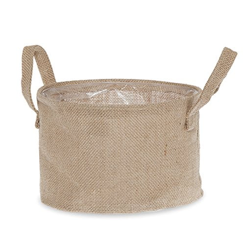 Premium Handmade Natural 8" Round Jute Handle Bag Wire Rim with Plastic Liner, Multipurpose Gift, Bread, Fruit & Home Storage Basket, Rustic Decorative Organizer by The Lucky Clover Trading