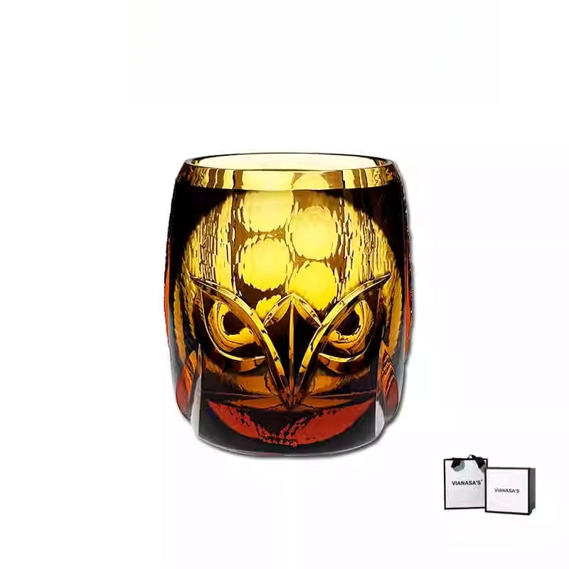 Premium Handmade Owl Edo Kiriko Crystal Glasses Whiskey Wine Glasses Unique Design for Cocktail Whiskey Enthusiasts