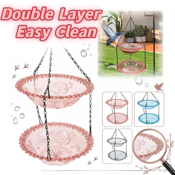 Premium Hanging Bird Feeder Bowl, 9" Bowl Bird Feeder, Wild Bird Feeder for Outside, Hanging Seed and Water Bowl, Double Layer, 4 Colors _ Purple
