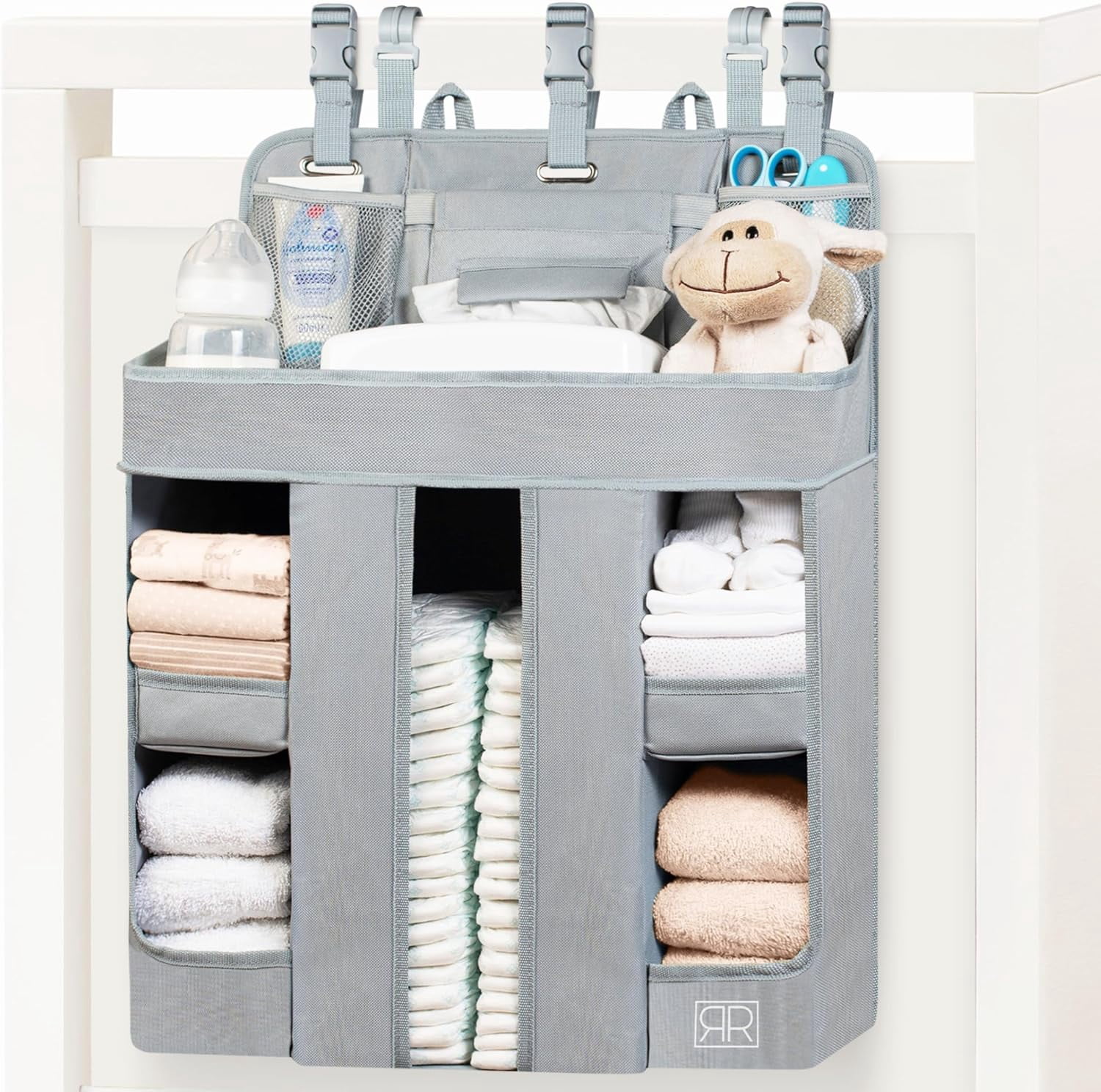 Premium Hanging Diaper Caddy Organizer – Nursery Storage Caddy for Baby Essentials – Ideal Gift for Boys & Girls – Fits Crib, Changing Table, Playard, Wall & Door
