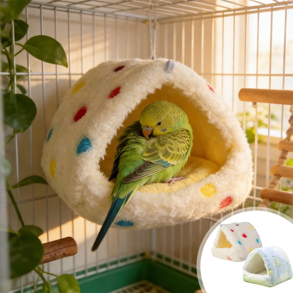Premium Hanging Parrot Nest Hammock | Plush, Thick Winter Cotton, Soft Fabric | 15x15x14cm | Blue or White | Space-Saving, Easy Install, Warm Bird Cage Bed