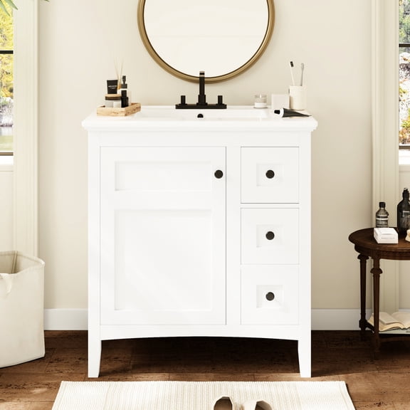 Premium Hardware and Sturdy Build - 30 - inch White Bathroom Vanity for Long - lasting Use