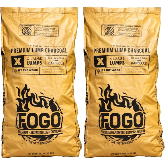 Premium Hardwood Lump Charcoal, Natural, Large Sized Lump Charcoal for Grilling and Smoking, Restaurant Quality, 35 Pound Bag, 2-Pack