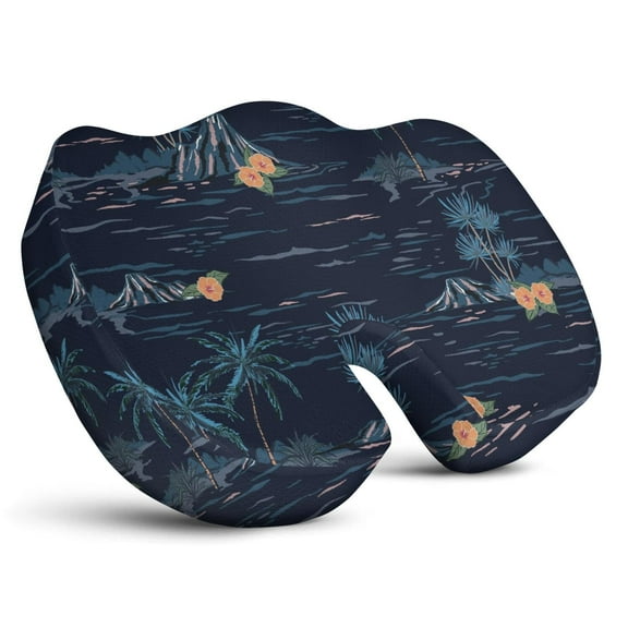 Premium Hawaiian Pattern Memory Foam Seat Cushion Ergonomic Chair Pad for Office Chair, Car, Airplane & Bleachers Sciatica, Tailbone Hip & Back Pain Relief - Chair Cushion for Long Office Workers.