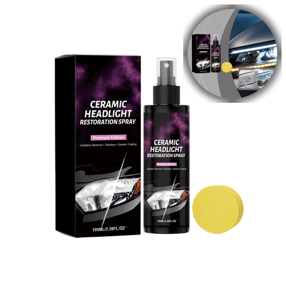 Premium Headlight Restorer Spray with Ceramic Coating | Oxidation Removal & Brightness Enhancement for Nighttime Driving | Easy Application for Clear, Safe Visibility