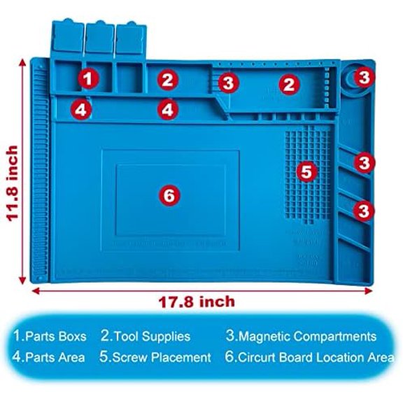 Premium Heat Resistant 932F Silicone Soldering Mat, Large Anti Static Magnetic Electronic Repair Work Mat for BGA and Gun Soldering Iron, Workbench, Cell Phone Laptop Repair, 17.7'' *11.8 ''