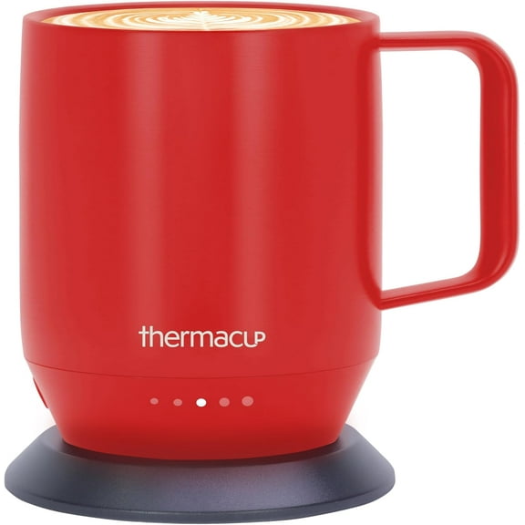 Premium Heated Coffee Mug with 5 Temperature Settings Industry-Leading Smart Electric Cup Up to 8-Hour Battery 12oz with Lid 14oz Total Capacity Cherry Red
