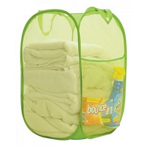 Maypes Heavy-Duty Mesh Pop-Up Laundry Hamper for Dirty Clothes, Green, 14"x14"x24"