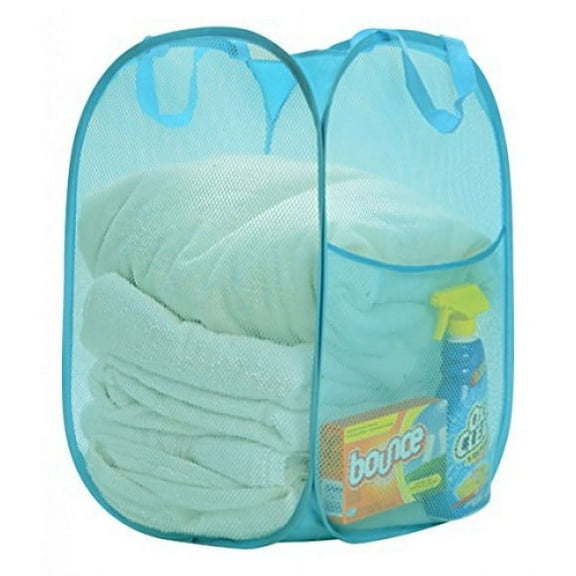 Maypes Premium Heavy-Duty Mesh Pop-up Laundry Clothes Hamper, Light Blue, 14"x14"x24"