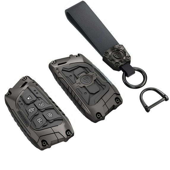 Sturdy Heavy Metal Key Fob Cover with Keychain - Premium Protector Case for 2020-2022 Cadillac ATS CT5 CT6 XT4 XT5 XTS 5 6 Button Smart Keyless Remote Vehicle Accessories