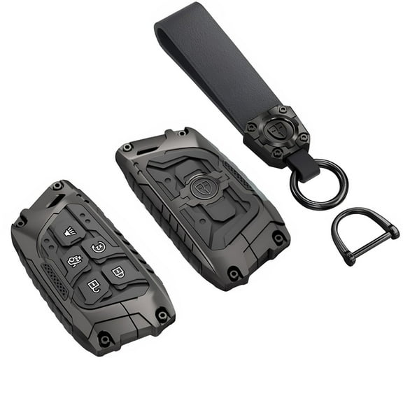 Sturdy Heavy Metal Key Fob Cover with Keychain - Premium Protector Case for 2020-2022 Cadillac ATS CT5 CT6 XT4 XT5 XTS 5 6 Button Smart Keyless Remote Vehicle Accessories