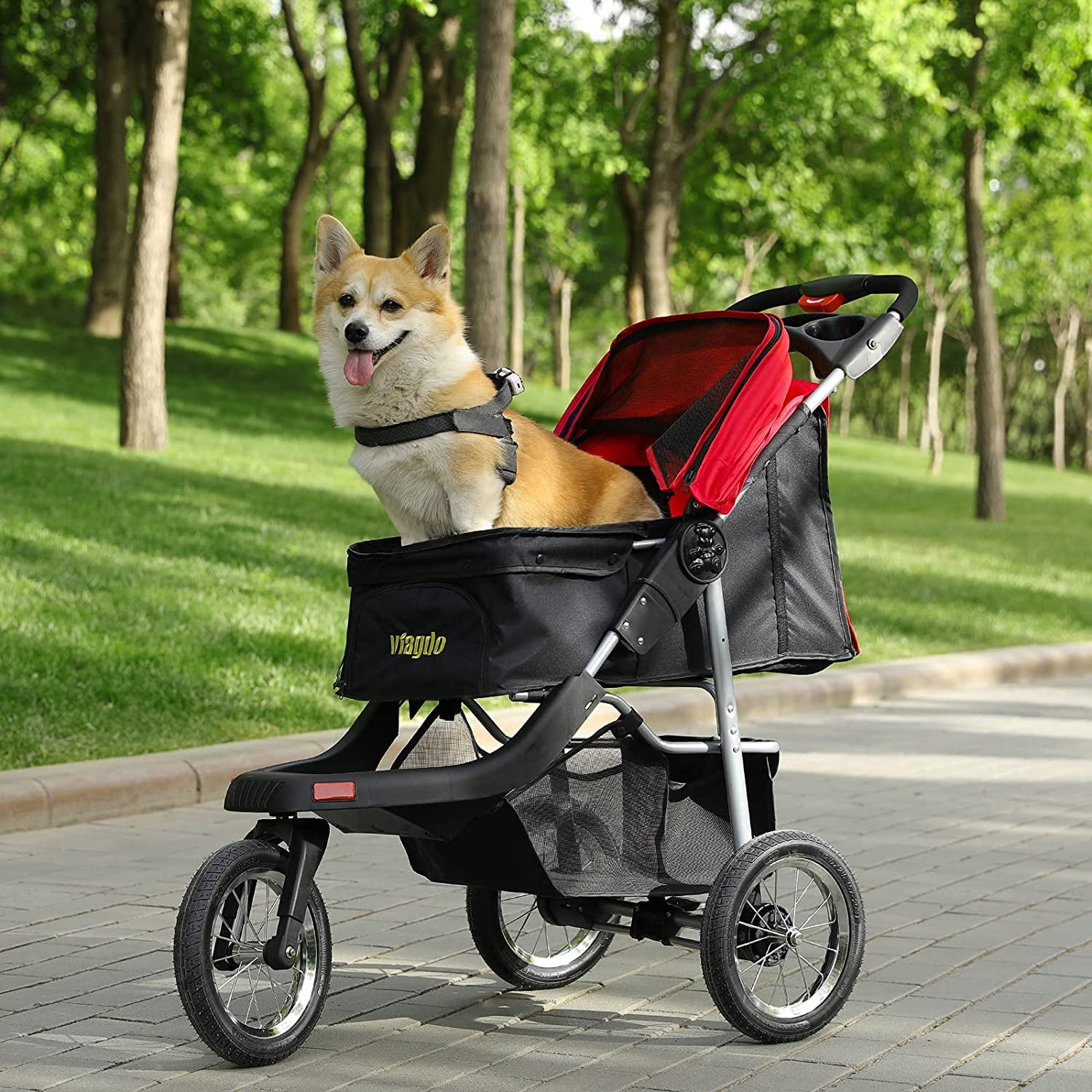 Premium Heavy Duty Pet Stroller for Small Medium Dogs Cats 3 Wheel Cat Stroller Foldable Dog Stroller with Suspension System Link Brake Hand Fold Loading 55 LBS Walmart