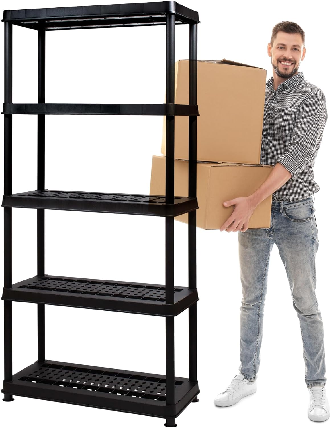 Premium Heavy Duty Plastic Garage Shelving 5 Tier Storage Shelves for