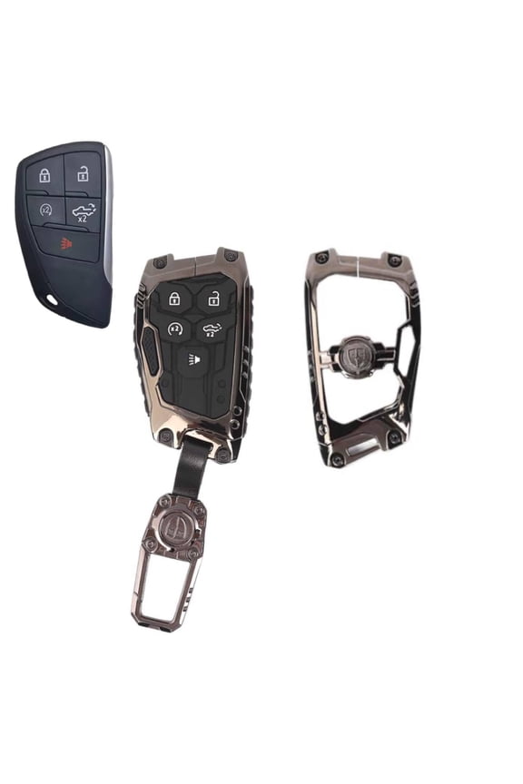 Premium Heavy-Duty Zinc Alloy 5-Button Smart Key Fob Protector with Key Ring for 2022-2025 Chevy Silverado 1500 GMC Sierra Buick Envision