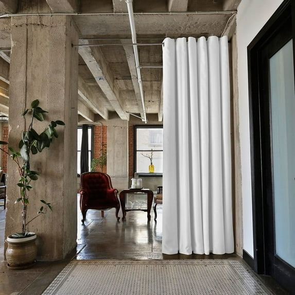 RoomDividersNow Premium Heavyweight Tension Rod Room Divider Kit - Large, 9ft Tall x 6ft 8in - 9ft 6in Wide (Natural White)