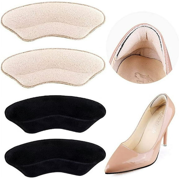 Premium Heel Pads for Shoes Too Big, Self-Adhesive Heel Inserts for Women&Men, Heel Grips to Improve Shoe Fit and Comfort, Heel Protectors to Prevent Pain Blisters Calluses (2 Pale Apricot+2 Black)
