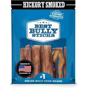 Premium Hickory Smoked 4 Inch Bully Sticks - 10 Count (Pack of 1) - 100% Natural, Smoky Aroma, No Additives, Grass-Fed Beef, Grain and Rawhide-Free, Mini Treat